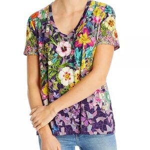 Johnny Was Multicolor Floral Mosaic V-Neck Tee